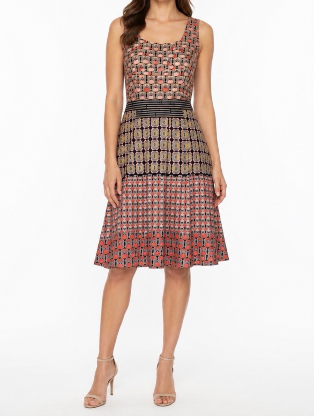 Gabby Skye Pink Brown Criss Cross Dress Sleeveless Fit Flare Knee Length Women 4